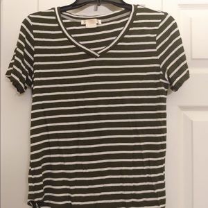 Grey and White Striped Soft V-neck Top